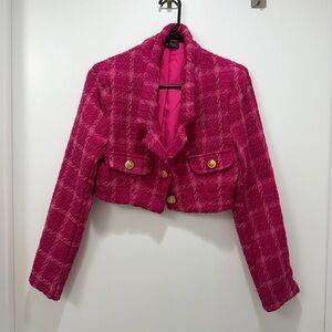 SHEIN MOD Fuchsia Tweed Blazer with Gold Buttons